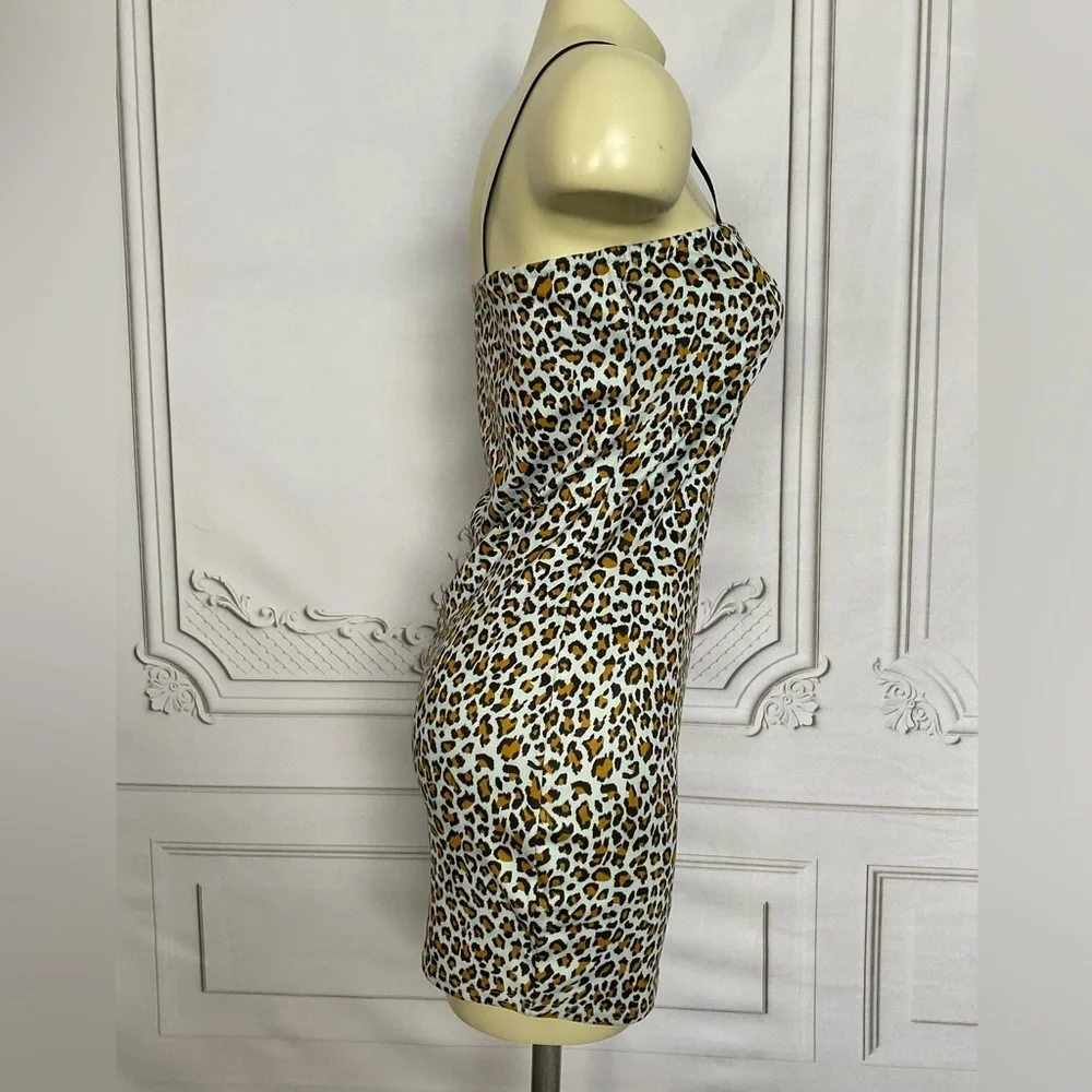 Wild Honey Mini Dress Size Leopard Print Faux Suede Fitted Y2K Dress Size Sm - Picture 4 of 9